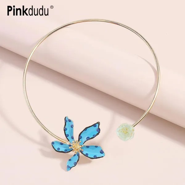 Pinkdudu Мода Многоцветное цветочное ожерелье Простое позолоченное ожерелье с регулируемым открывающимся дизайном для женских ювелирных подарков PD1183