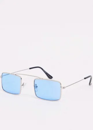 Квадратные узкие солнцезащитные очки с голубыми стеклами в серебристой оправе AJ Morgan-Серебряный