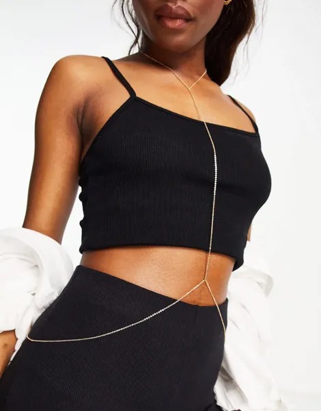 Золотая тонкая цепочка для тела ASOS DESIGN-Золотой