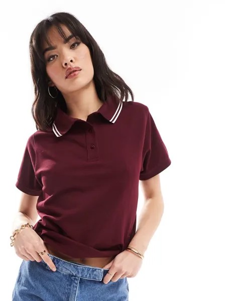 ASOS DESIGN – приталенная рубашка-поло бордового цвета с контрастной отделкой