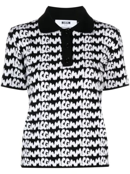 MSGM рубашка поло с короткими рукавами и жаккардовым логотипом, черный