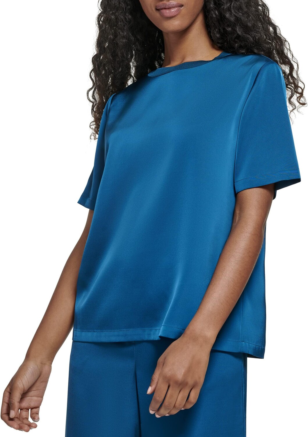 Топ Calvin Klein Short Sleeve Top with Neck Trim, цвет Cypress
