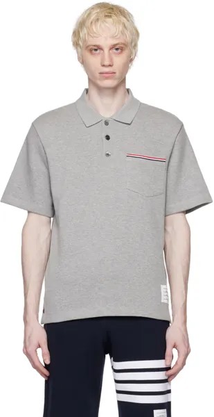 Серая футболка-поло с нашивками Thom Browne, цвет Light grey