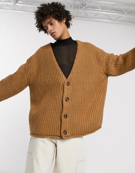Oversize-кардиган из плотного материала ASOS DESIGN-Светло-коричневый