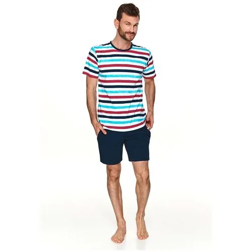 Пижама мужская TARO Jura 2729-01, футболка и шорты, темно-синий, хлопок 100% (Размер: L)