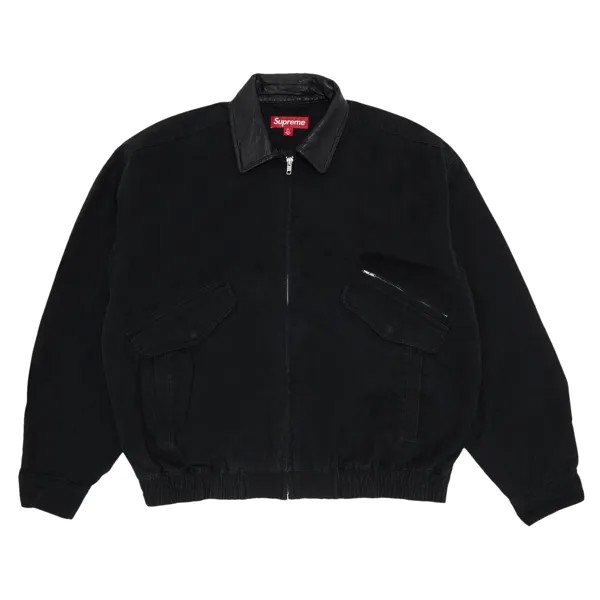 Куртка Supreme с кожаным воротником, черная