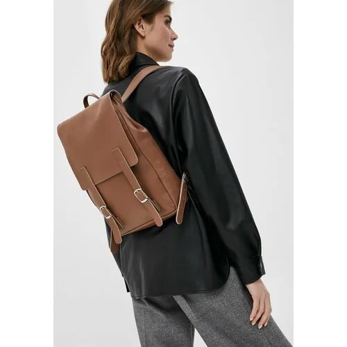 Рюкзак LOKIS, натуральная кожа, отделение для ноутбука, вмещает А4, внутренний карман, регулируемый ремень, коричневый, бежевый