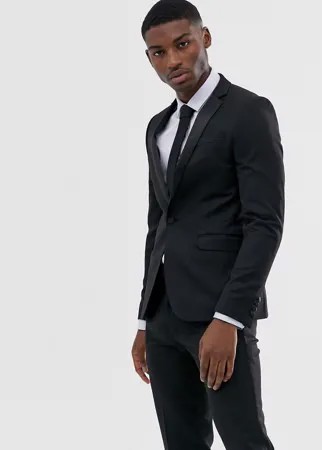 Черный шерстяной смокинг скинни ASOS DESIGN