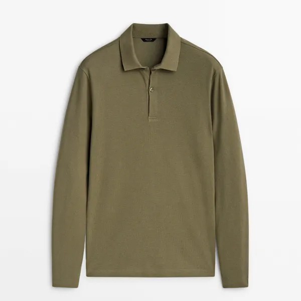Лонгслив Massimo Dutti Microtextured Cotton, зеленый