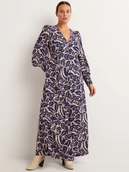 Платье макси Boden с V-образным вырезом в стиле ампир, темно-синий Abstract Garden