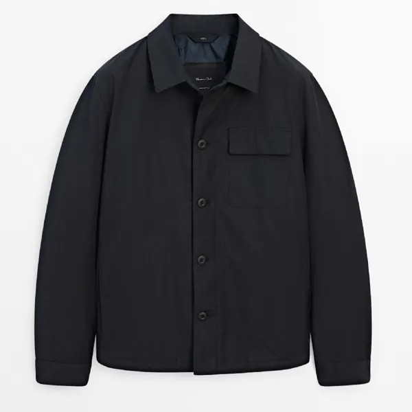 Рубашка Massimo Dutti Cotton Blend With Chest Pocket, темно-синий