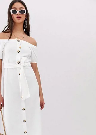 Меланжевый сарафан миди на пуговицах ASOS DESIGN-Белый
