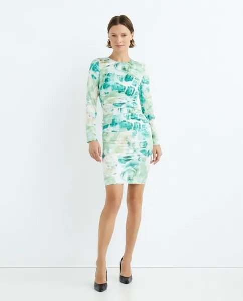 Драпированное платье миди с цветами Marciano by Guess, изумруд