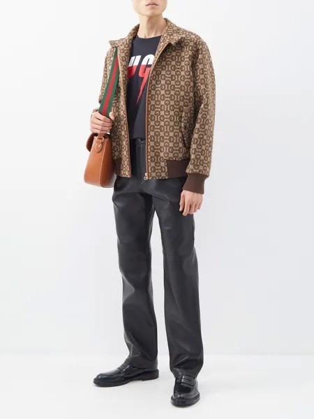 Спортивная куртка из смесовой шерсти с принтом horsebit и цепочками Gucci, коричневый