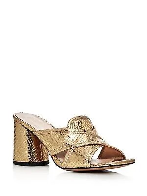 Женские кожаные босоножки на каблуке без шнуровки MARC JACOBS Gold Snakeskin Aurora 37.5