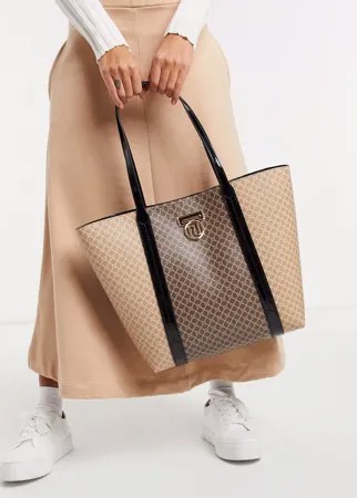 Коричневая сумка-шопер с монограммой River Island-Коричневый