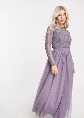 Сиреневое платье макси с украшенным лифом и юбкой из тюля ASOS DESIGN Petite-Фиолетовый цвет