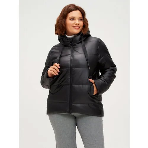 Кожаная куртка  LINA REY женская пуховик зимний, размер 60, черный
