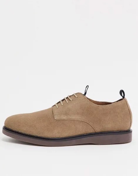 Серо-коричневые замшевые туфли на шнуровке H By Hudson-Бежевый