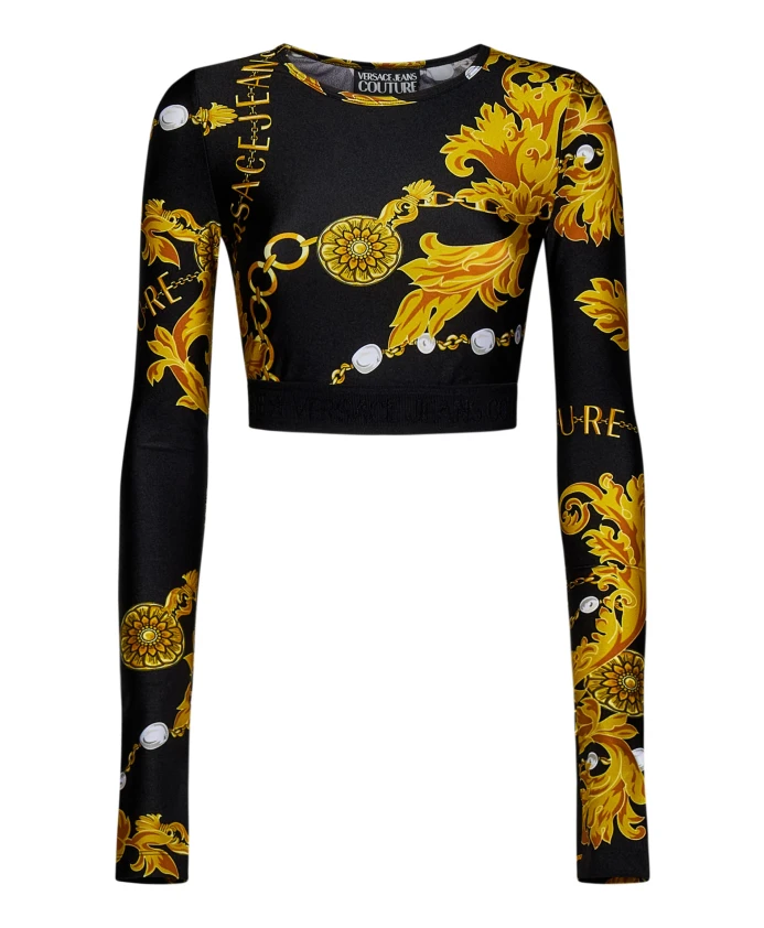 Кутюрный топ с S цепочкой Versace Jeans Couture, черный