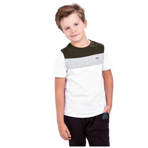 Футболка Mini Maxi, хлопок, размер 128, хаки, белый