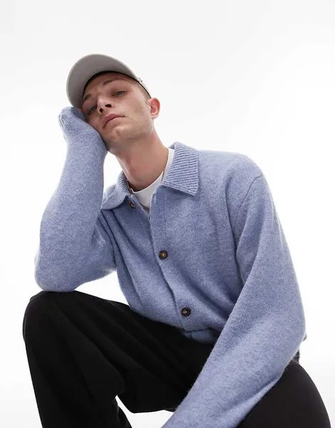 Голубой кардиган с воротником Topman