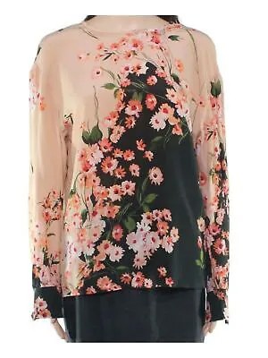 MAXMARA Женская коралловая цветочная блузка с длинными рукавами и вырезом под горло 4