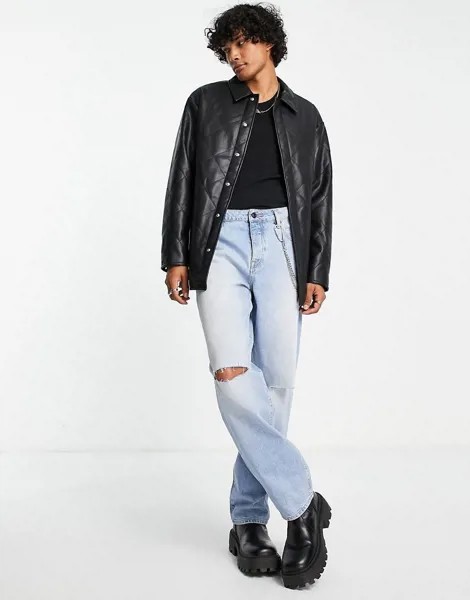 Черная стеганая oversized-куртка из искусственной кожи ASOS DESIGN-Черный цвет