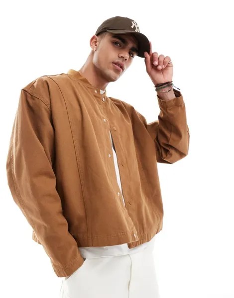 Светло-коричневая укороченная спортивная куртка оверсайз ASOS DESIGN