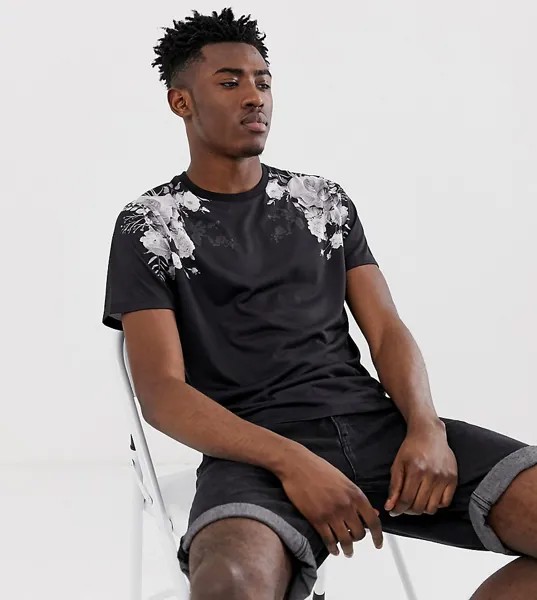 Футболка с цветочным принтом на плечах Jacamo-Черный