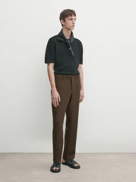 Рубашка поло фактурного трикотажа с короткими рукавами Massimo Dutti, черный
