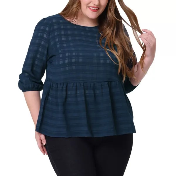 Женская блузка с баской и оборками на талии, рукавами-буфами размера 3/4 Agnes Orinda, синий
