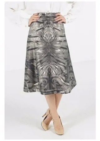Серая юбка А-силуэта из хлопкового атласа с абстрактным принтом Victoria Kuksina Ю29-17/СЕР/ Серый 46
