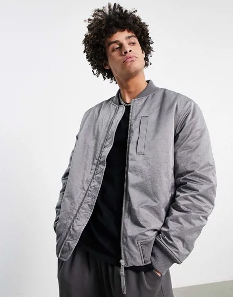 Серый выбеленный бомбер Topman