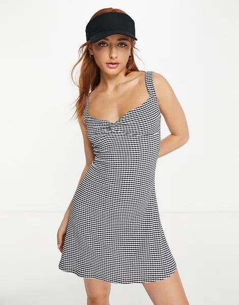 Монохромное платье мини из джерси в мелкую клетку с вырезами спереди Topshop