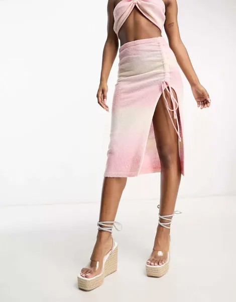 ASYOU трикотажная юбка миди с асимметричным подолом и цепочкой на животе цвета омбре