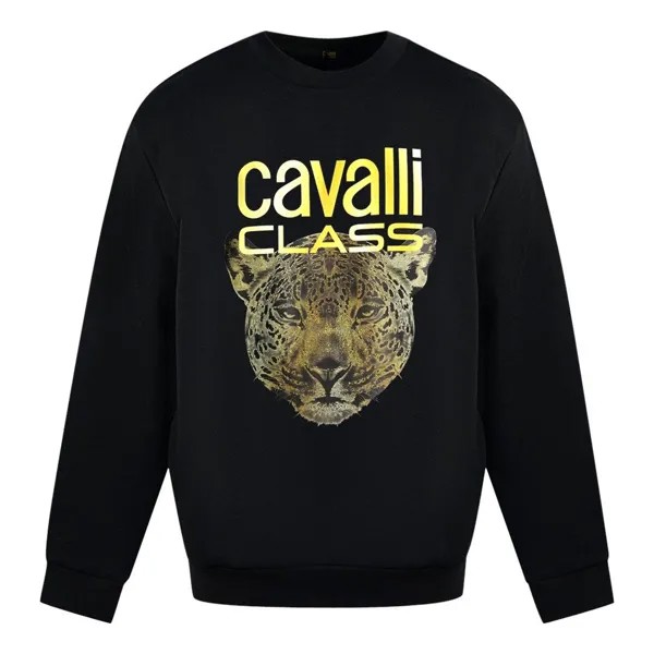 Черный джемпер с леопардовым логотипом Roberto Cavalli, черный