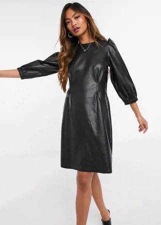 Черное платье мини из искусственной кожи с объемными рукавами Vero Moda-Черный