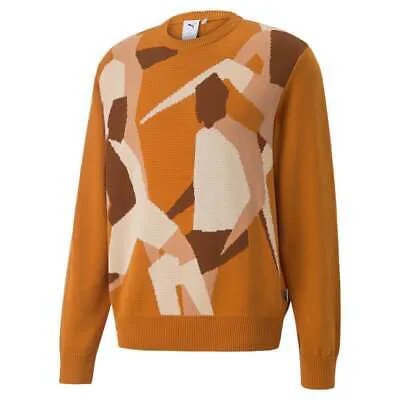 Puma Players Lounge Knit Graphic Crew Neck Long Sleeve Sweater Mens Orange 535