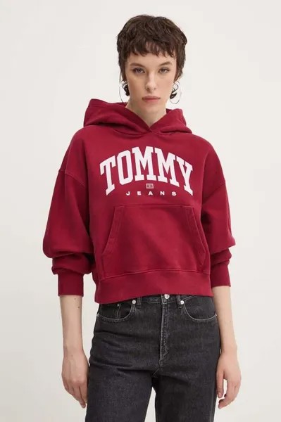 Хлопковая толстовка Tommy Jeans, бордовый