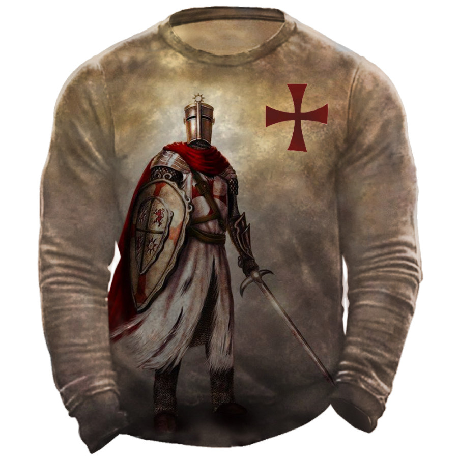 Мужская толстовка с принтом Templar Cross Vintage Henley Collar