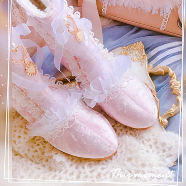 Японские милые туфли в стиле Лолиты; Обувь с кружевным бантом; kawaii; Обувь на высоком каблуке с круглым носком для девочек; kawaii; Повседневная обувь для костюмированной вечеринки