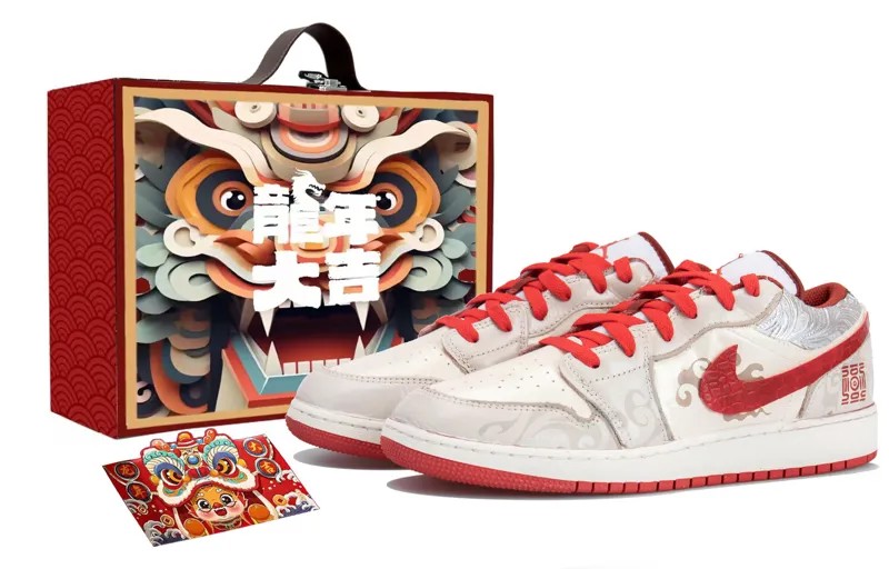 Кроссовки Air Jordan 1 Vintage Basketball Shoes Women's Low-top Beige/Red, бежевый/красный