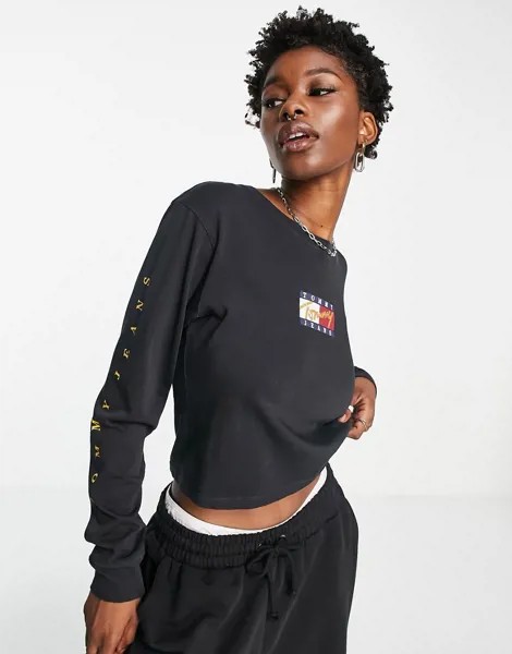Черный лонгслив с логотипом-флагом Tommy Jeans-Черный цвет