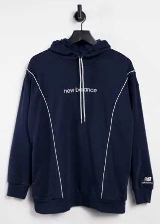 Худи темно-синего цвета с логотипом и окантовкой New Balance-Черный цвет