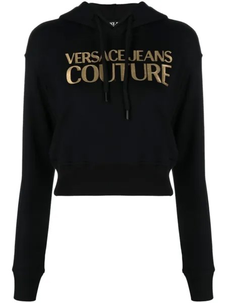Versace Jeans Couture укороченное худи с логотипом, черный