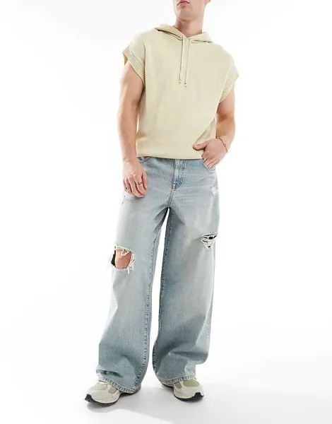 ASOS DESIGN – Голубые мешковатые джинсы с потертостями