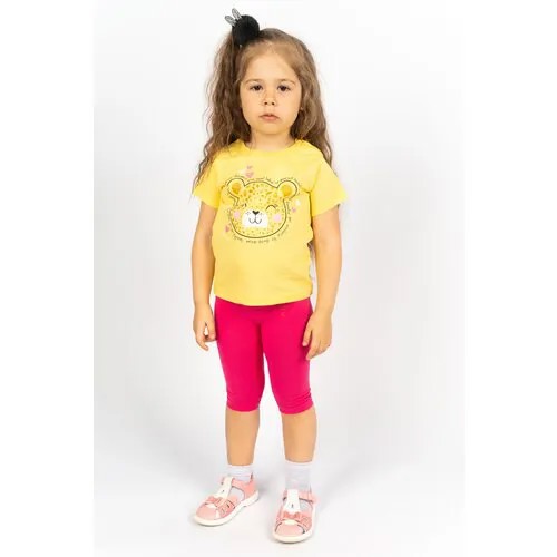 Комплект одежды  Let's Go для девочек, бриджи и футболка, повседневный стиль, без карманов, размер 74, желтый, розовый