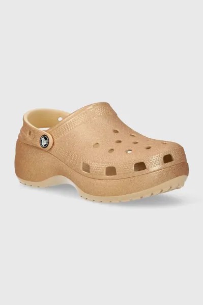 Классические шлепанцы на платформе с блестками Crocs, золотой