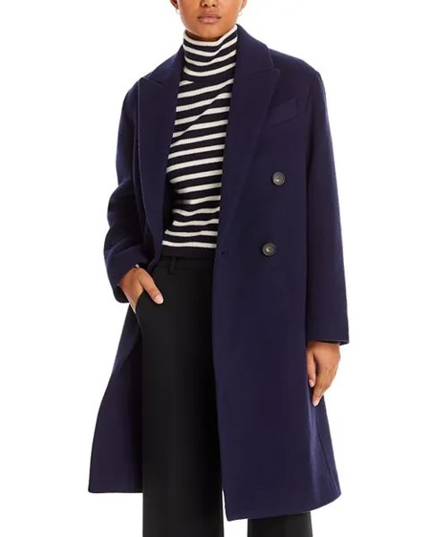 Двубортное пальто из смесовой шерсти с начесом Vince, цвет Blue